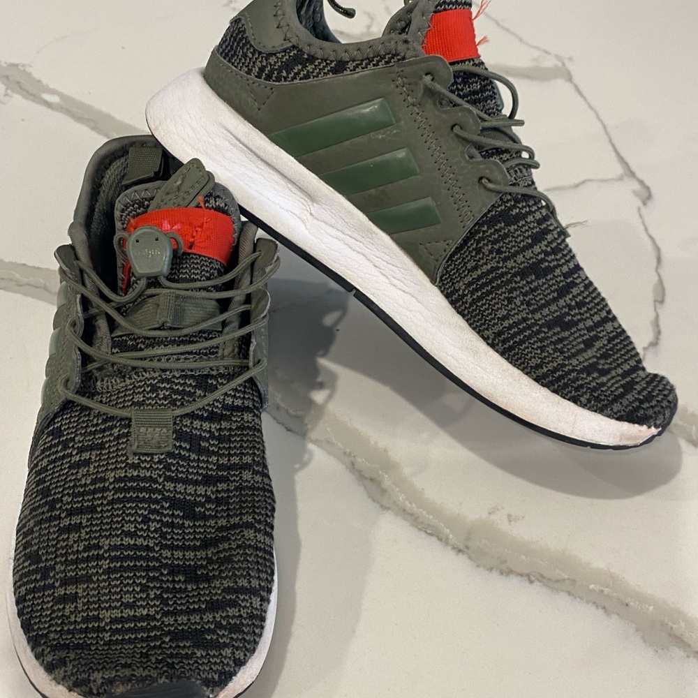 Adidas Olive and White Knit Sneakers